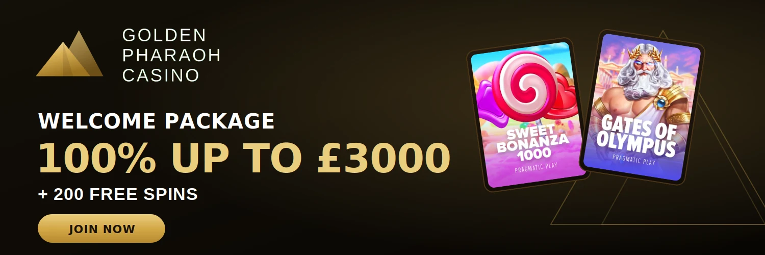 Golden Pharaoh five-deposit welcome up to £6000 plus 200 free spins